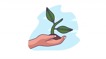 Canvas Print - hand lifting green eco plant animation