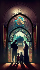 Wall Mural - moslem parent at mosque