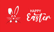 Happy Easter design with white paper cut style Easter Bunny Ears isolated on a red background. Vector illustration
