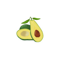 Illustration Of A Whole And Split Avocado 