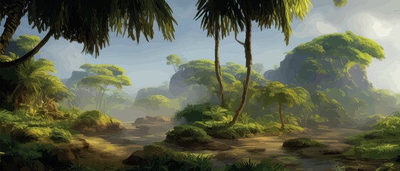 african rainforest. african jungle rainforest panorama with tropical vegetation, exotic fantasy land
