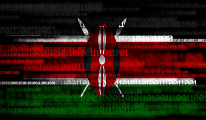 Flag of Kenya on binary code. Modern technology concept 