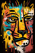 African Ethnic Illustration Of Tiger Leopard Made With Colorful Brush Strokes. Generative AI