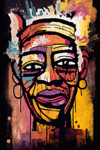 African Ethnic Illustration Of Senior Woman Made With Colorful Brush Strokes. Generative AI