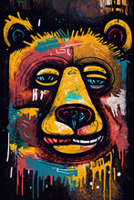 African Ethnic Illustration Of Bear Made With Colorful Brush Strokes. Generative AI