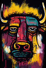 African Ethnic Illustration Of Buffalo Made With Colorful Brush Strokes. Generative AI
