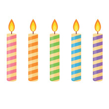 Vector Bright Cartoon Image Of Festive Candles. The Concept Of Parties, Festival And Fun. A Colorful Element For Your Design.