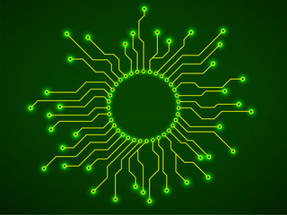 Wall Mural - Abstract background with technology circuit board. Motherboard in circle. Vector slot for processor