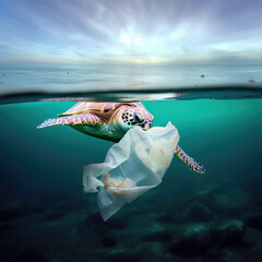 Wall Mural - Turtle Eat Plastic Bag