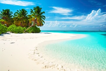 clear water and sandy white beach on maldives tropical island, created with generative ai