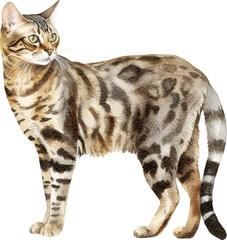 Aufkleber - Bengal cat breed illustration created with Generative AI technology