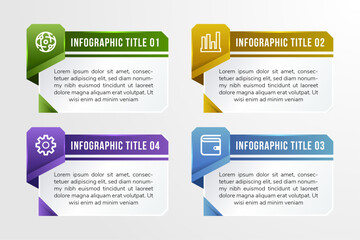 Poster - Modern Infographic Template for Business with 4 steps, icons for options, multicolor gradient green, gold, blue and purple, Vector illustation element.  simple diagram representing business process.