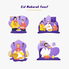 Wall Mural - Eid mubarak feast illustration labels set