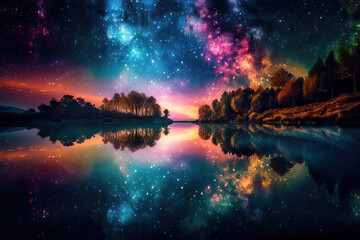 Wall Mural - colorful fantasy abstract alien planet landscape, generative ai