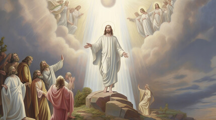 Wall Mural - resurrection of jesus as ascending to the heaven, christian easter event, generative ai