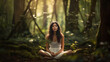 © Gbor - beautiful young woman meditating in yoga pose in the forest, relaxing in the woods, generative ai