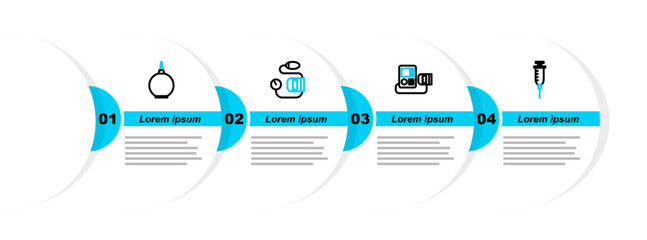 Poster - Set line Syringe, Blood pressure, and Enema icon. Vector