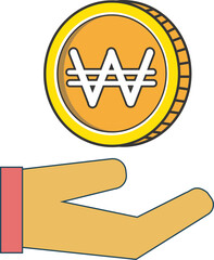 Wall Mural - Hand holding three-dimensional version of South Korean coins, South Korean won