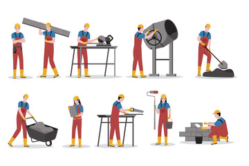 Wall Mural - Vector illustration set of construction workers. Illustration for website, landing page, mobile app, poster and banner. Trendy flat vector illustration