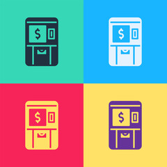 Canvas Print - Pop art ATM - Automated teller machine and money icon isolated on color background. Vector