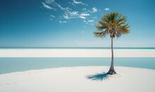  A Lone Palm Tree On A Deserted Beach In The Middle Of The Ocean.  Generative Ai