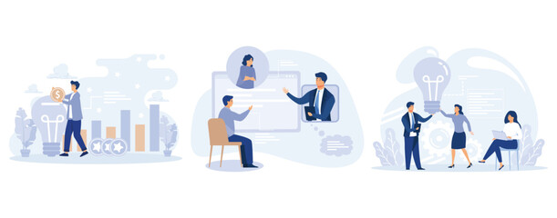 Poster - business startup and communication concept, angel investor, online meetup, startup hub, financial su
