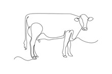 Continuous One-line Drawing Cow Is Turning To The Right. Animals Concept Single Line Draw Design Graphic Vector Illustration
