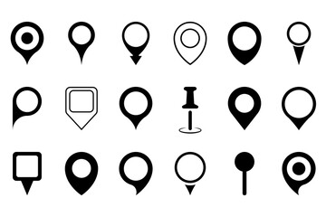 Location pin vector icons set on white background. Map pin place marker. Modern map markers. GPS location symbol collection. Vector illustration.