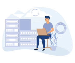 Poster - data backup software concept, remote server, protection from cyber attack, flat vector modern illust
