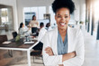 © Allistair F/peopleimages.com - Conference room, black woman portrait and business leader in a meeting for collaboration. Success, management and proud ceo feeling happy about workplace teamwork strategy and company growth