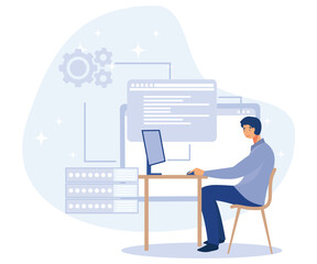 Poster - database storage concept, software development, information visualization, flat vector modern illust
