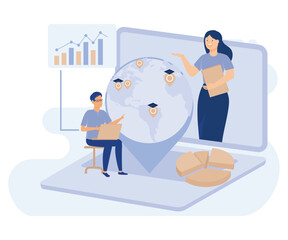 Poster - E-learning tools concept, global online education, certificate diploma, flat vector modern illustration 