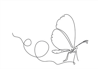 Wall Mural - butterfly in continuous one line isolated on white background. Wellbeing beauty or spa salon logo concept.