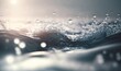  a close up of water with bubbles on the surface of the water and a sun shining in the distance behind the water and the water surface.  generative ai