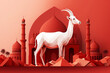 Isolated illustration of Nice Bakrid Eid Al Adha Festival, Cattle Sacrifice, Red Background, Generative Ai
