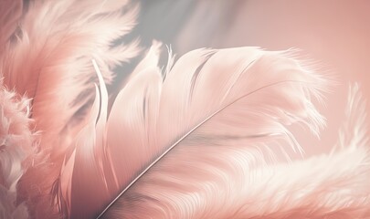 Canvas Print -  a close up of a pink feather on a pink background with a blurry image of the feathers of a bird in the foreground.  generative ai