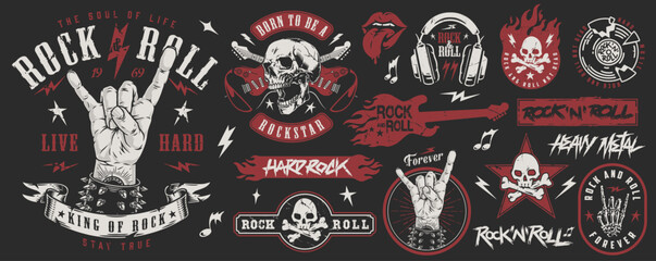 Wall Mural - Rocknroll music colorful set emblems
