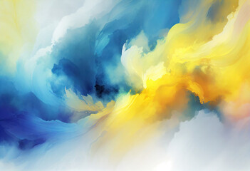Wall Mural - Blue Yellow Abstract Watercolor Background, Marble Texture, Generative AI