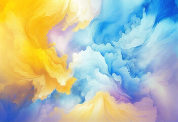Wall Mural - Blue Yellow Abstract Watercolor Background, Marble Texture, Generative AI