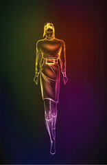 Wall Mural - Hand-drawn fashion model from a neon. A light girl's. Fashion girl.