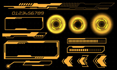Wall Mural - Set of HUD circle modern user interface elements design technology cyber yellow on black futuristic vector