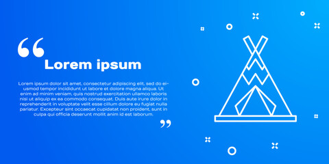 White line Traditional indian teepee or wigwam icon isolated on blue background. Indian tent. Vector