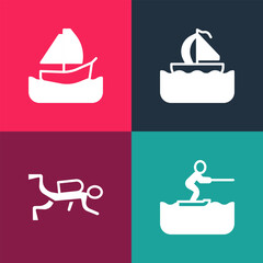 Poster - Set pop art Water skiing man, Scuba diver, Yacht sailboat and icon. Vector