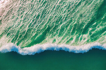 Wall Mural - Spectacular aerial top view background photo of ocean sea water white wave splashing in the deep sea. Drone photo backdrop of sea wave in bird eye waves.