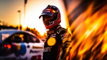 NASCAR F1 Motorbike Pilot Driver On Blurred Background