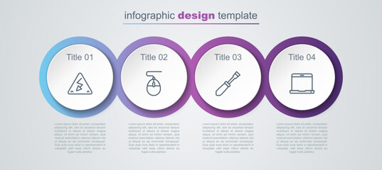 Poster - Set line High voltage, Computer mouse, Screwdriver and Laptop. Business infographic template. Vector