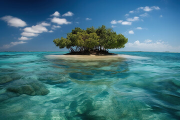 Wall Mural - AI-created isolated desert island surrounded by ocean waters