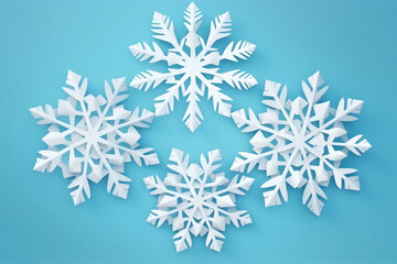 Wall Mural - Snowflake in Kirigami paper cut style on blue background