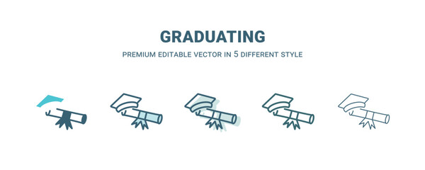 graduating icon in 5 different style. Outline, filled, two color, thin graduating icon isolated on white background. Editable vector can be used web and mobile