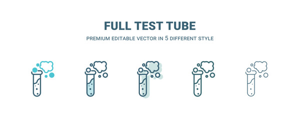 full test tube icon in 5 different style. Outline, filled, two color, thin full test tube icon isolated on white background. Editable vector can be used web and mobile